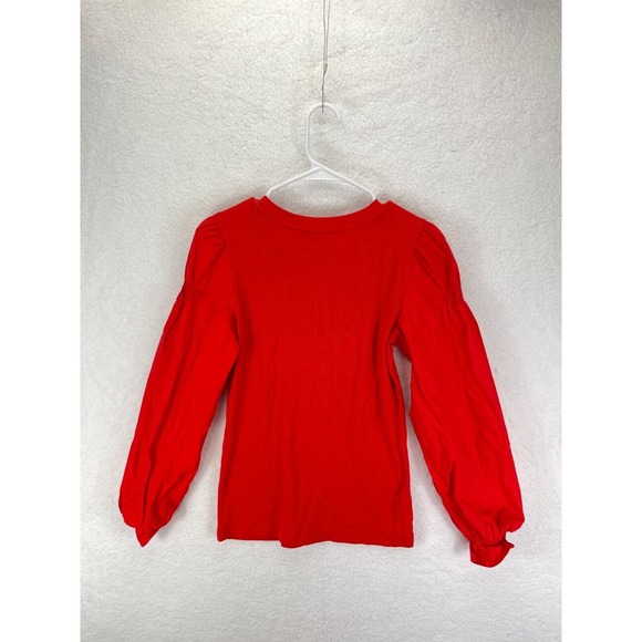 LOFT Women’s Small Viva Red Ruffle‎ Cuff Mixed Media Blouse Crew Neck Office NWT - Picture 7 of 7